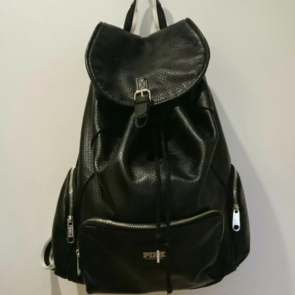 PINK Victoria's Secret Handbags - PINK v/s Black Faux Leather Backpack